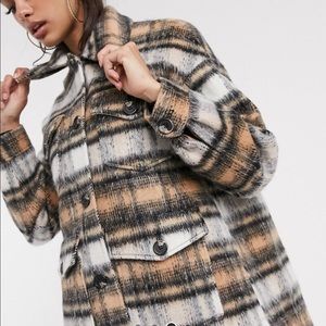 Plaid brushed jacket “shacket”